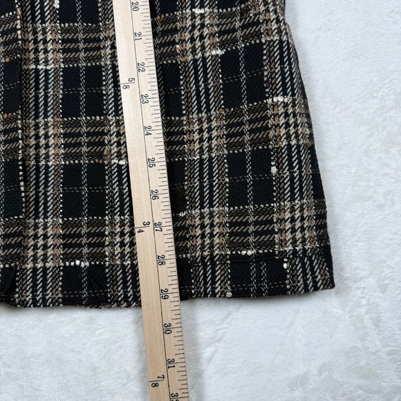 Vintage Jaeger Plaid Blazer Black Tan Wool Blend Sparkle‎ Button Jacket Women M - Picture 9 of 10